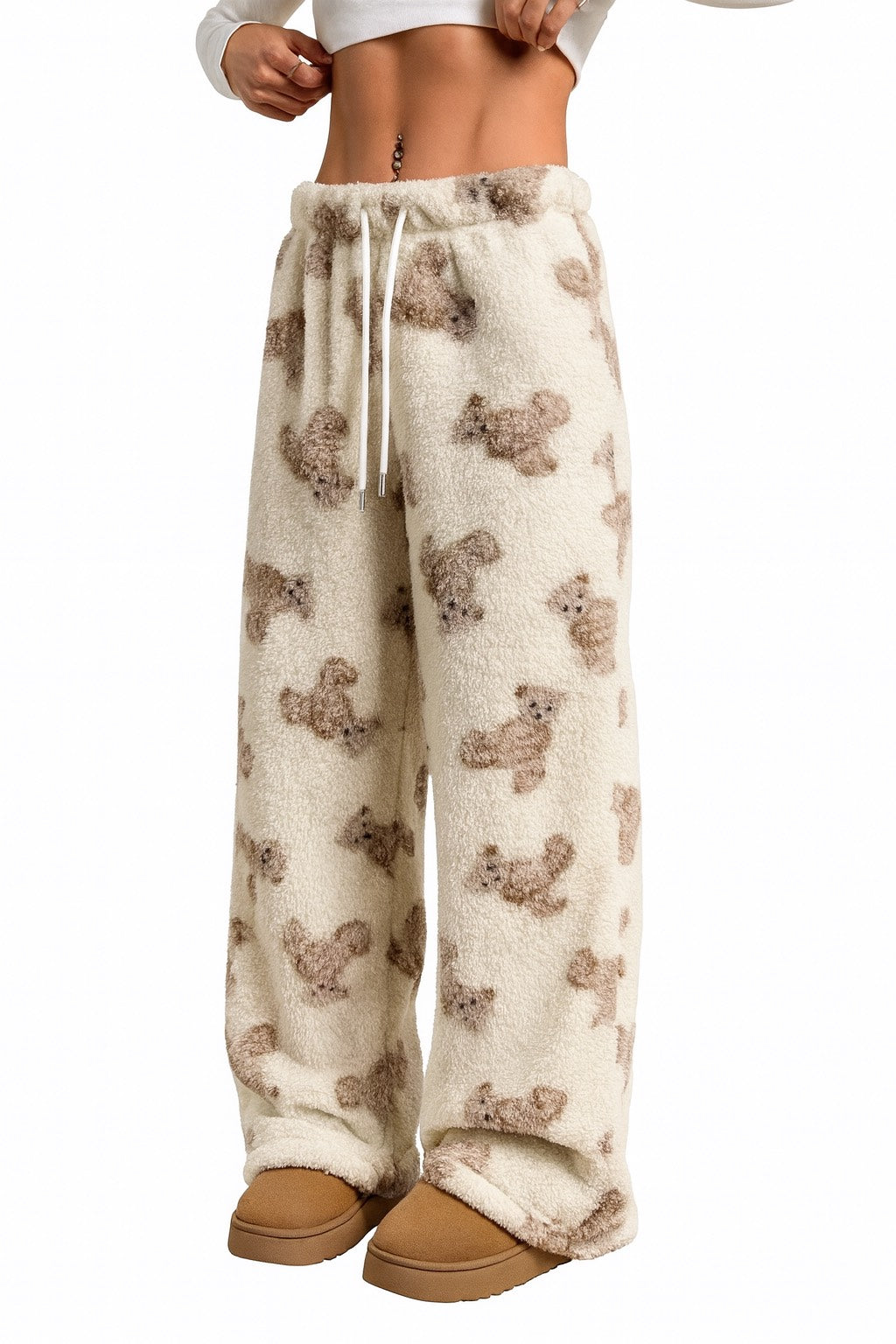 Teddy Bear Print Fluffy Pants