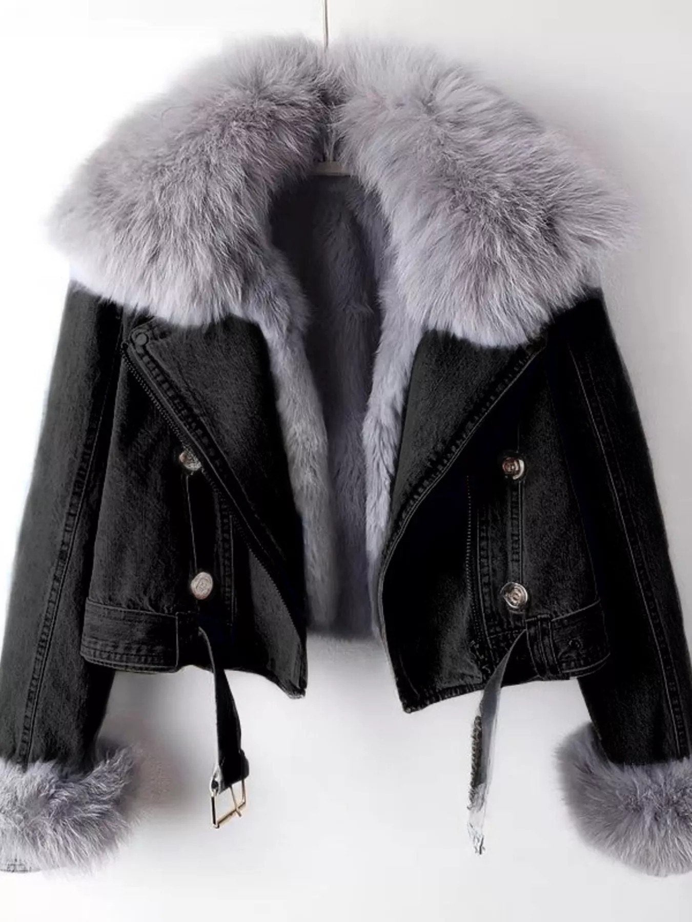 Full Size Faux Fur Collar Denim Jacket Plus Size